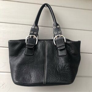 Tignanello Black Leather Tote with Buckle Accents